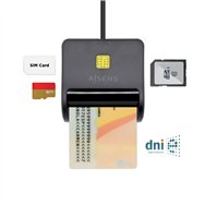 Aisens lector de tarjeta inteligente dni con lector de tarjetas sim, sd, micro sd, mmc, rs-mmc, mmc micro, negro