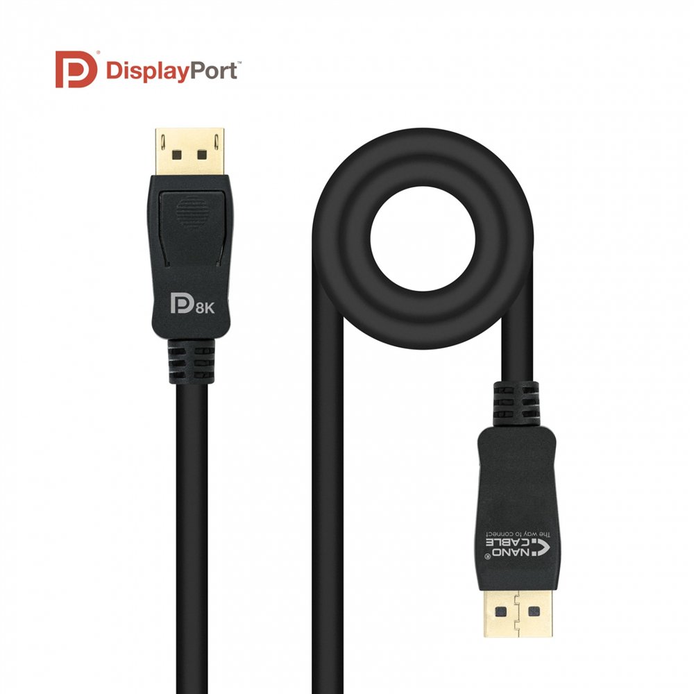 Nanocable cable displayport 1.4 certificado vesa, dp/m â?? dp/m, negro, 0.5 m