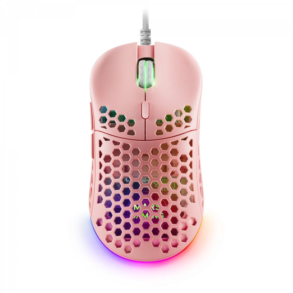 mars gaming mm55p rosa ratón gaming rgb chroma ultra-ligero 55g 12800 dpi