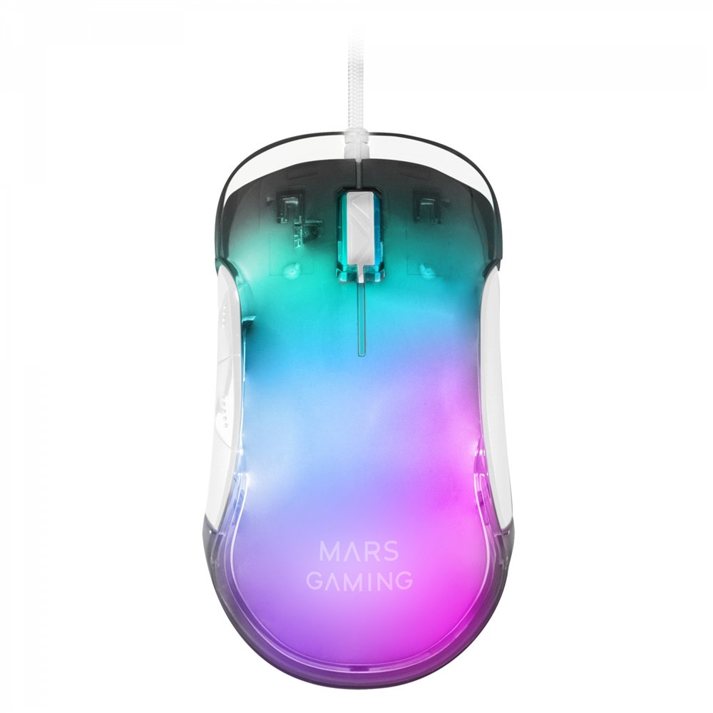 mars gaming mmgloww ratón gaming rgb chroma-glow acabado espejo 12800 dpi blanco
