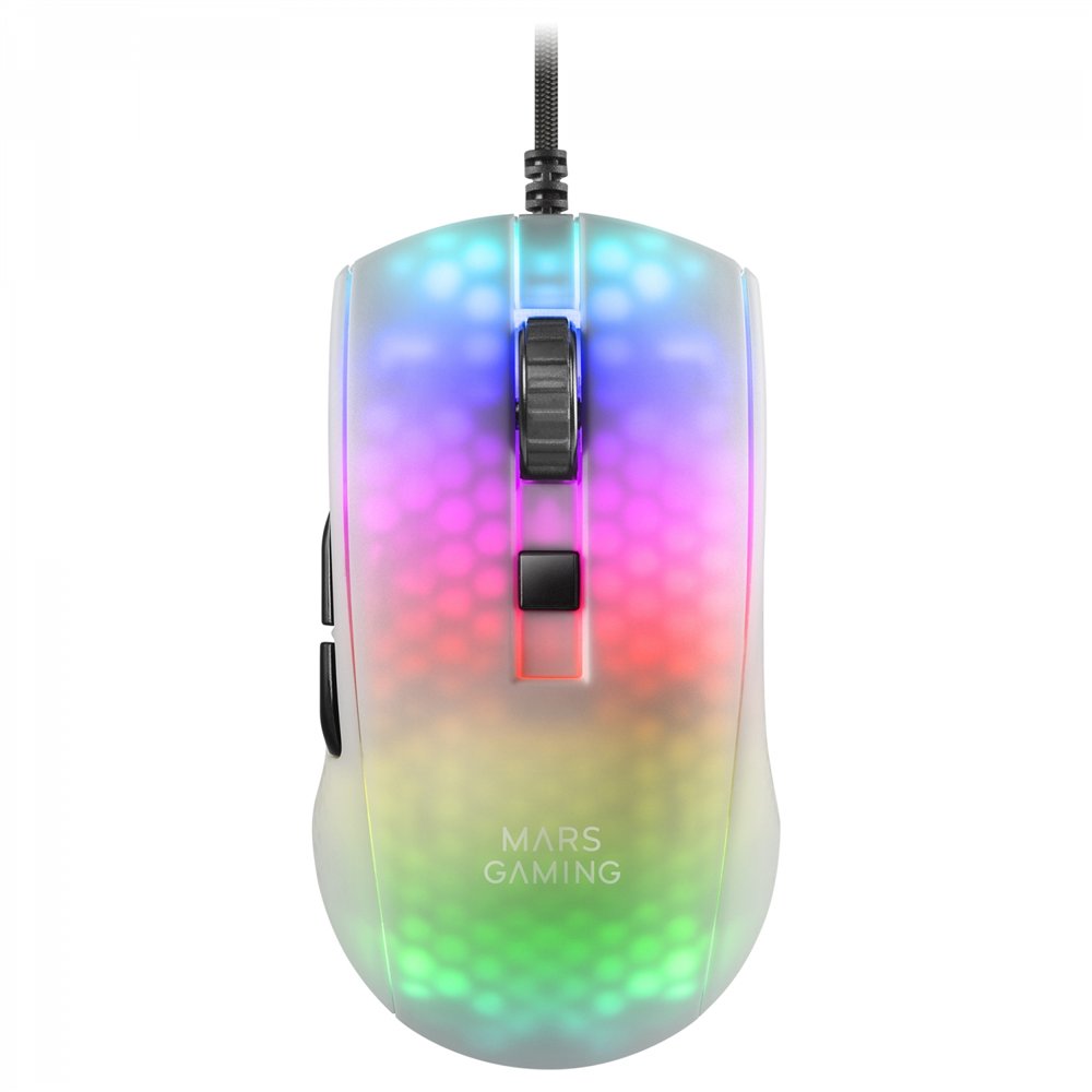 Mars gaming mmrw blanco, ratã³n gaming rgb chroma estructura translãºcida ultra-ligera 58g 12800 dpi switches mecã¡nicos huano