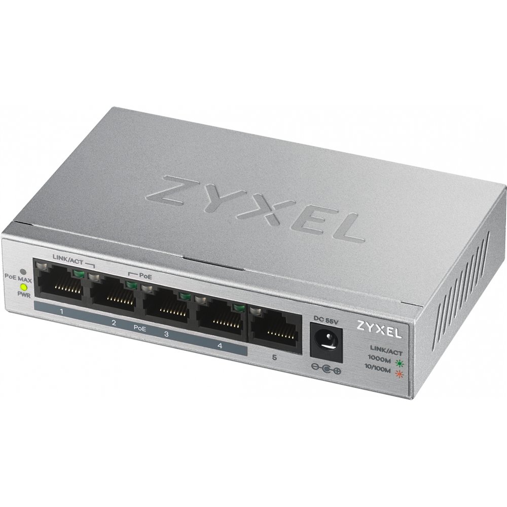 Zyxel gs1005hp no administrado gigabit ethernet (10/100/1000) energí­a sobre ethernet (poe) plata