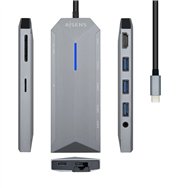 Aisens usb-c dock 9 en 1, usb-c a 1x hdmi, 1xrj45, 3x usb, 1x pd, 1x audio, 1x sd, 1x micro sd, gris, 15 cm