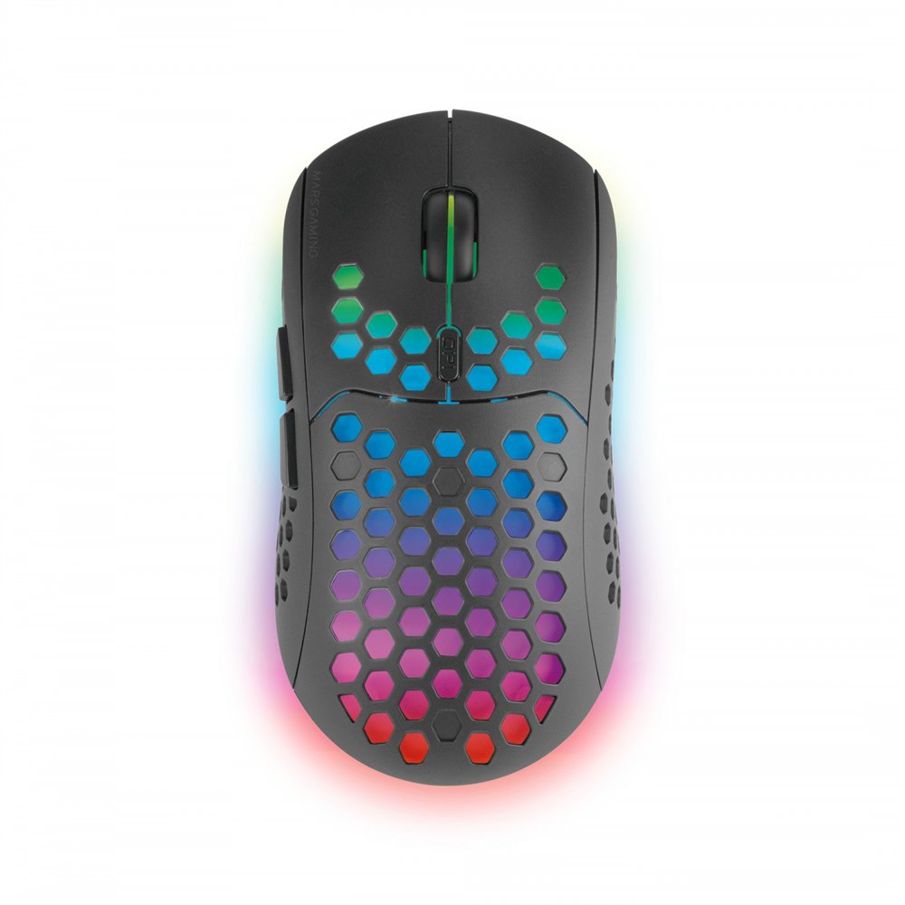 mars gaming mmw3, ratón gaming inalámbrico, rgb flow, ultraligero 79g, 3200dpi, negro