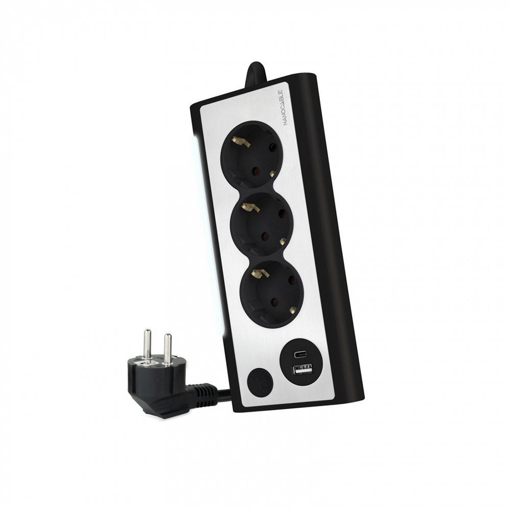 Nanocable regleta de sobremesa con 3 tomas de tierra y 2 usbâ´s con luz, negro