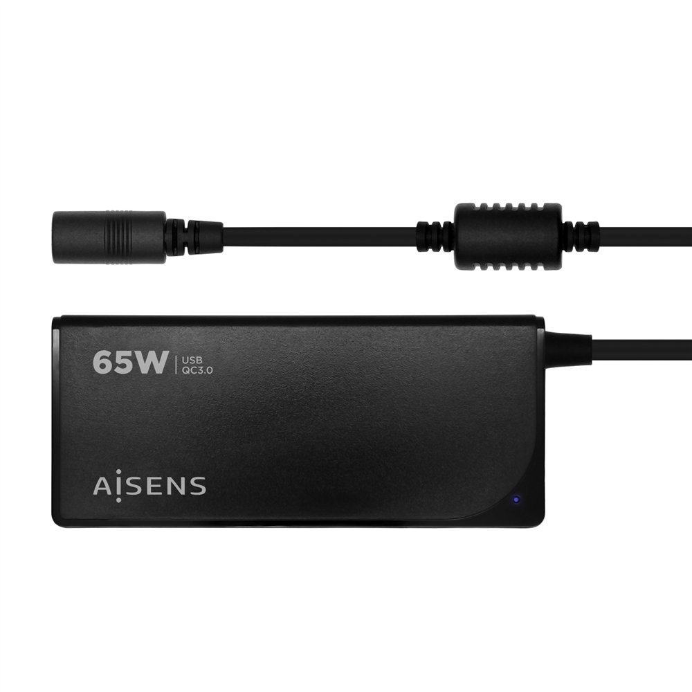Aisens cargador 65 w automatico universal multitension para portatil con 9 conectores + usb-a qc.3.0