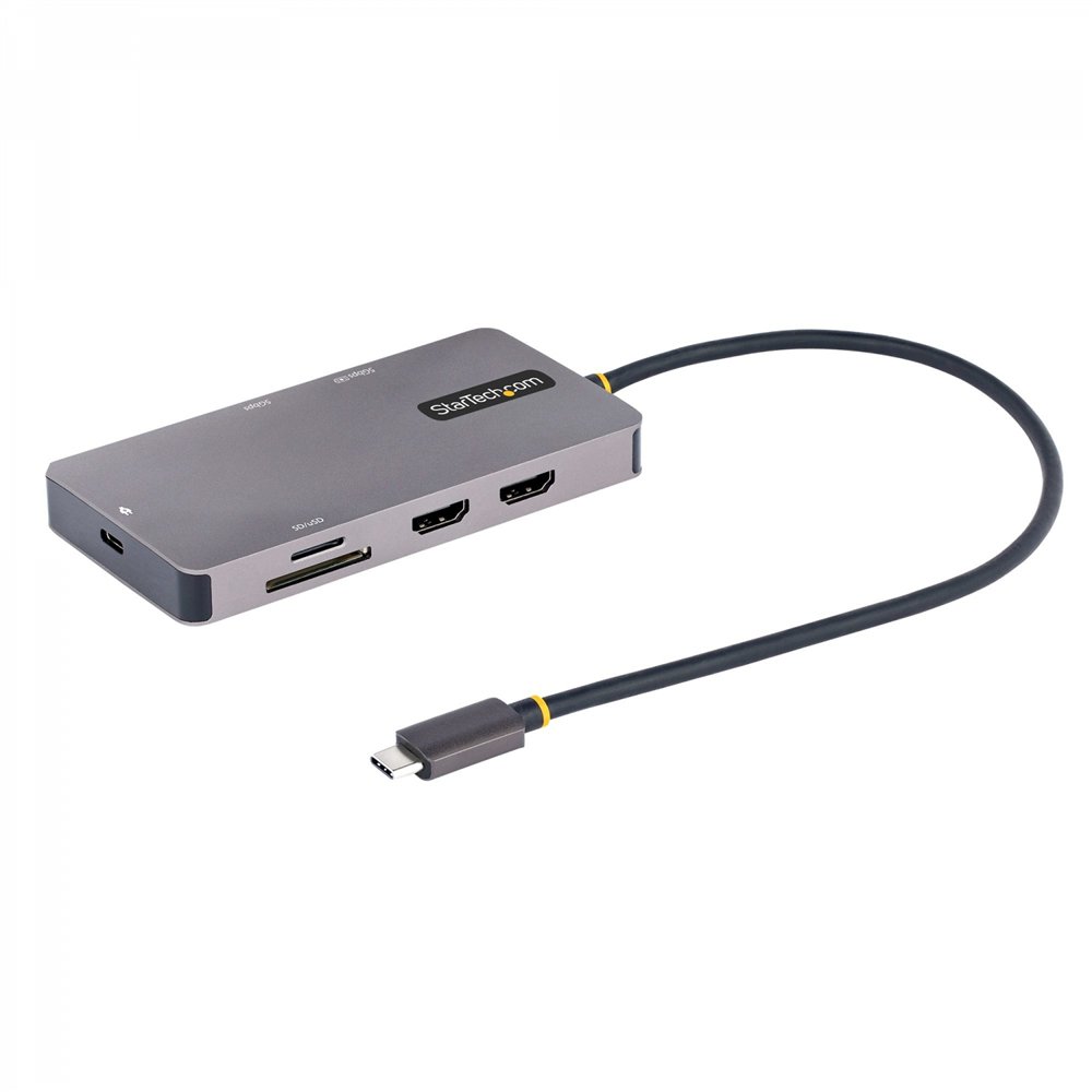 Startech.com adaptador multipuertos usb c 2x hdmi 4k 60hz, hub usb-a 3.1 2pt 5gbps, pd 100w, gbe, sd/microsd, cable de 30cm, doc