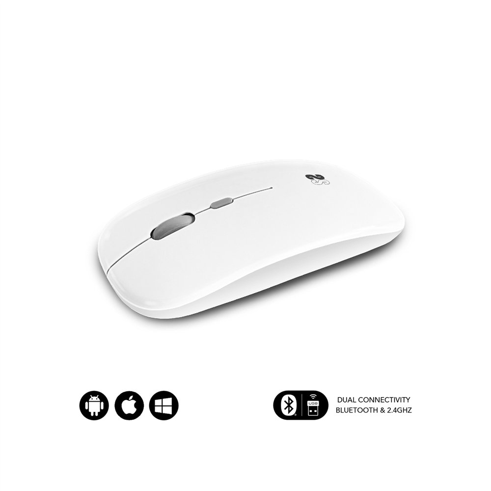 subblim ratón í?ptico inalámbrico 2.4g y bluetooth dual flat mouse recargable blanco