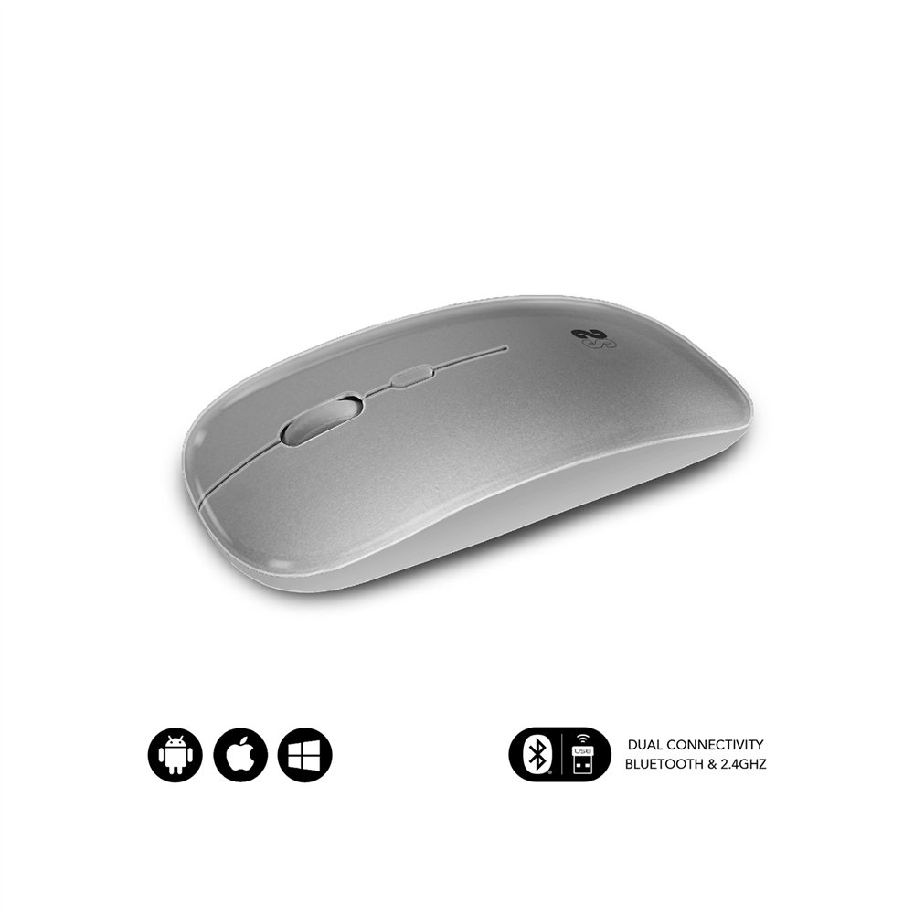 Subblim ratã³n ãâptico inalã¡mbrico 2.4g y bluetooth dual flat mouse recargable plateado