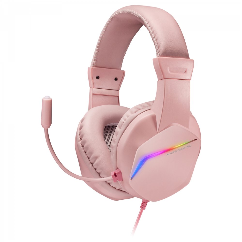 Mars gaming mh122 rosa, cascos gaming frgb over ear con micrã³fono, sonido hifi, cancelaciã³n de sonido, ultraligeros, ps4 ps5 x