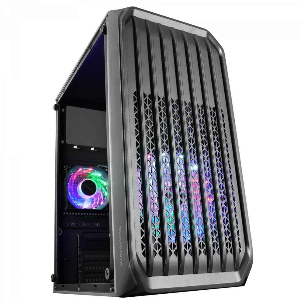 Mars gaming mc-s2 negro caja pc compacta gaming micro-atx 2 ventiladores frgb raibow con rejilla frontal ventana lateral complet