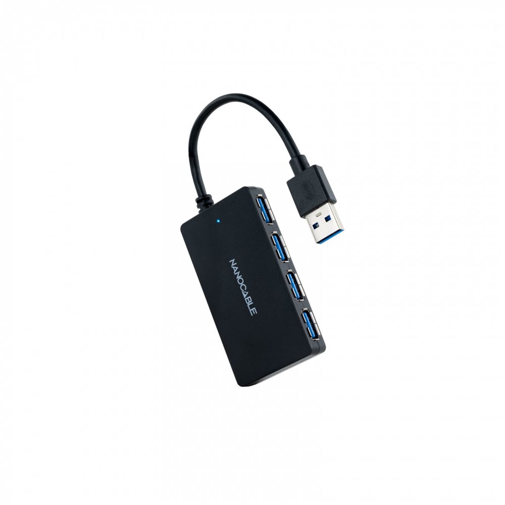 Nanocable hub usb 3.0 con 4 puertos de usb 3.0, usb-a/m-usb 3.0/h, negro, 15 cm