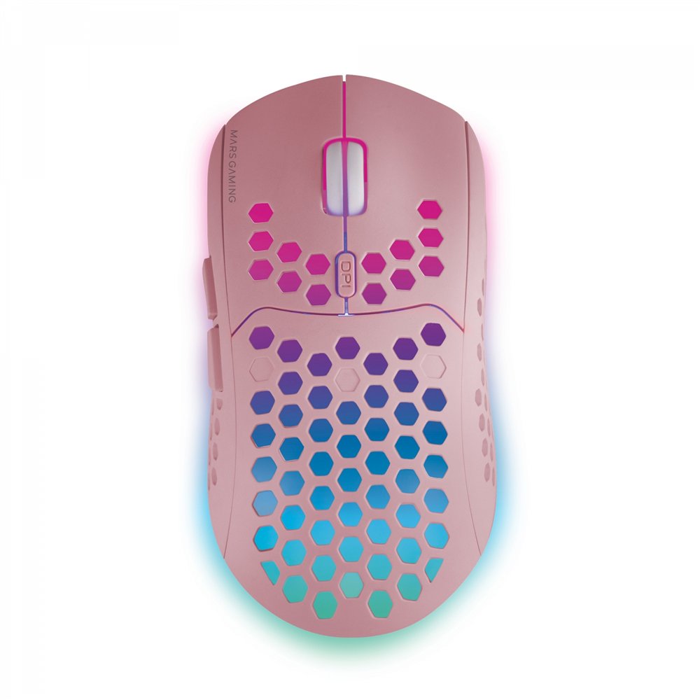mars gaming mmw3p, ratón gaming inalámbrico, rgb flow, ultraligero 79g, 3200dpi, rosa