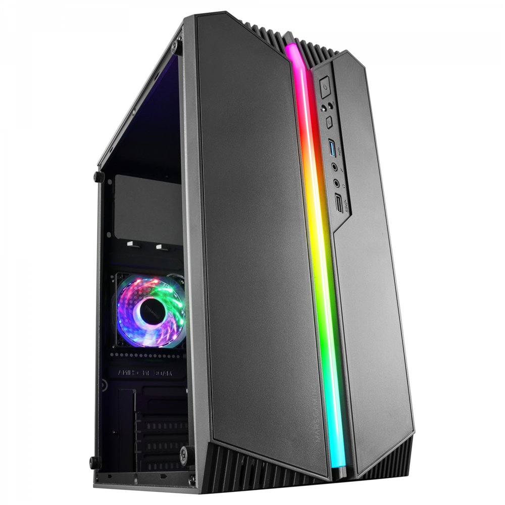 Mars gaming mc-s1 negro caja pc compacta gaming micro-atx iluminaciã³n argb 12 modos ventilador frgb ventana lateral completa