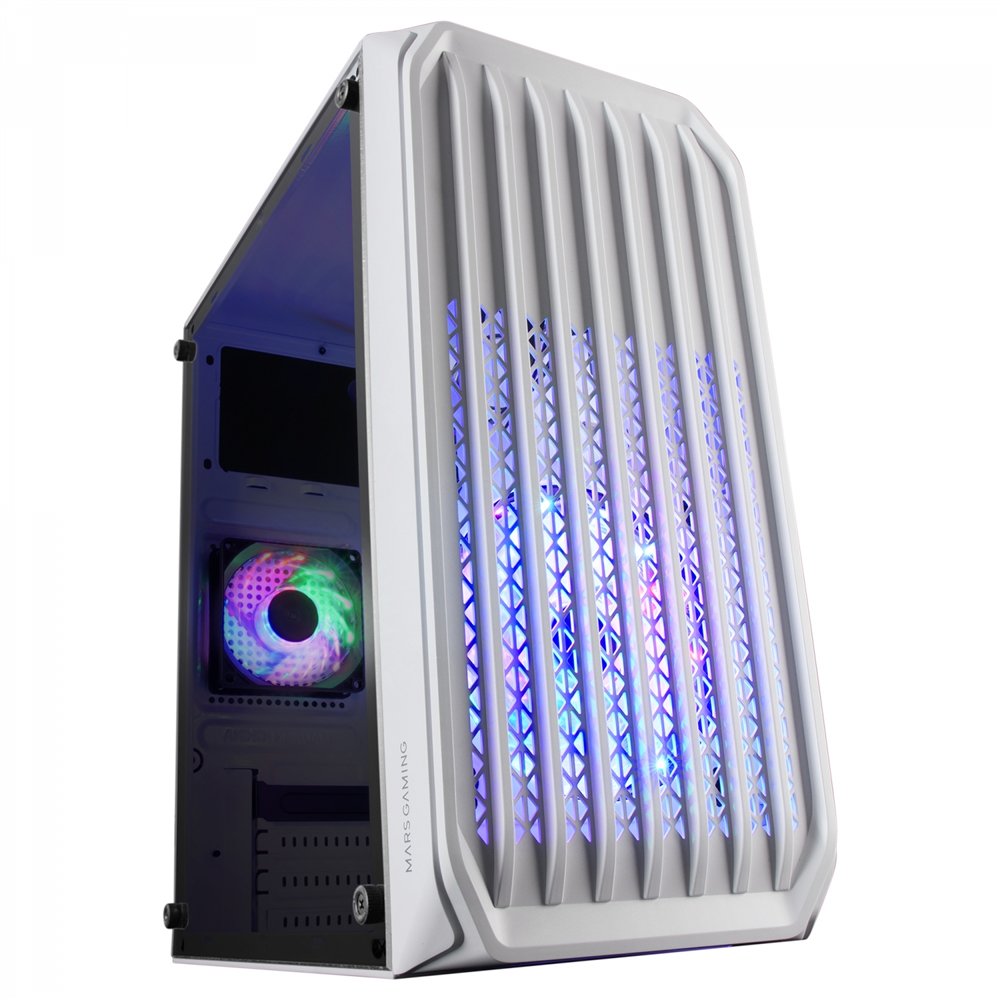 Mars gaming mc-s2 blanco caja pc compacta gaming micro-atx 2 ventiladores frgb raibow con rejilla frontal ventana lateral comple