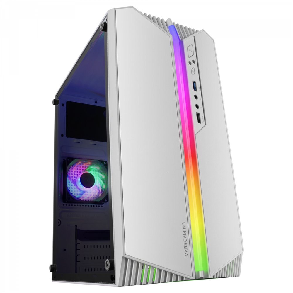 Mars gaming mc-s1 blanco caja pc compacta gaming micro-atx iluminación argb 12 modos ventilador frgb ventana lateral completa