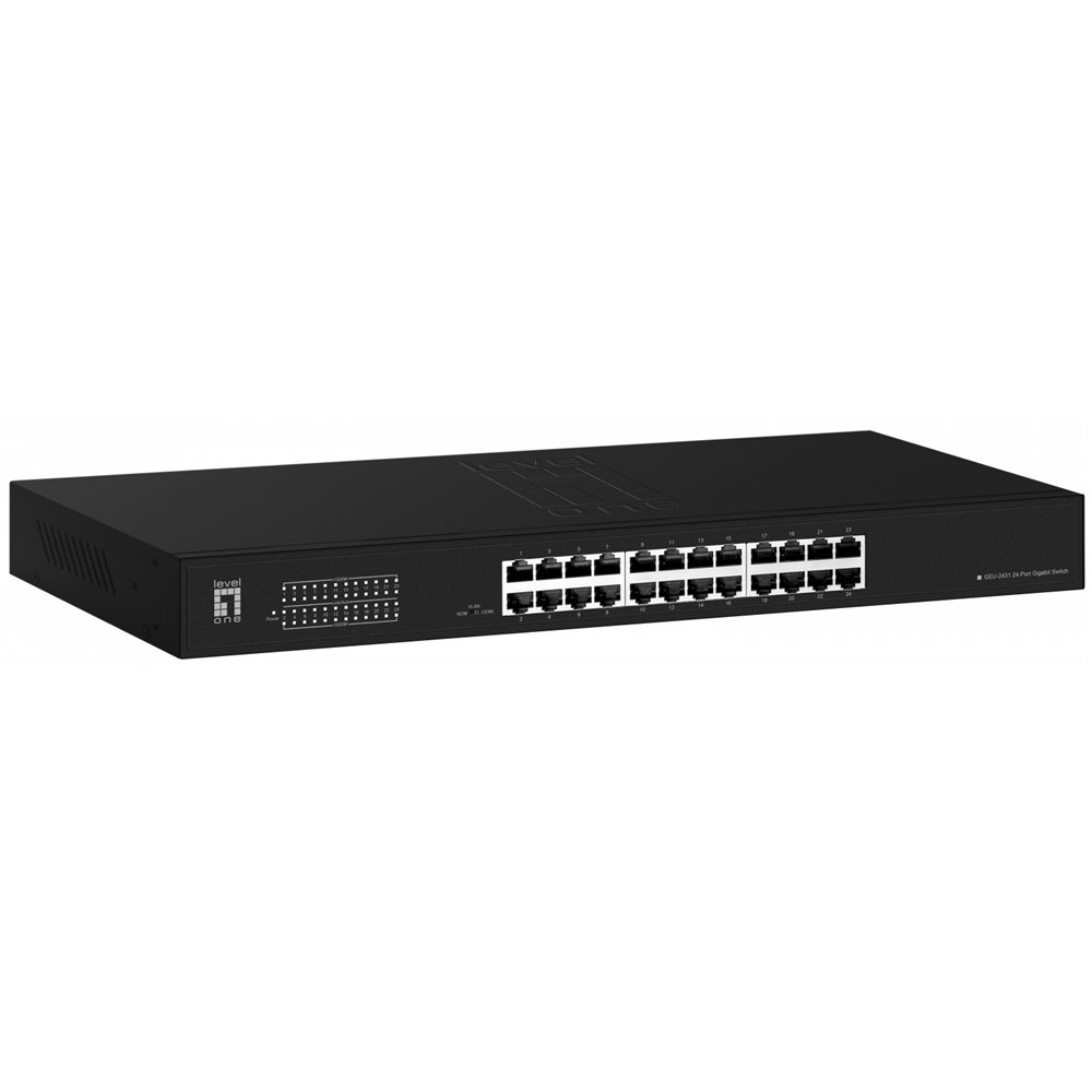 levelone switch 24x ge geu-2431 19\ rack mount kit no administrado gigabit ethernet (10/100/1000) 1u negro"
