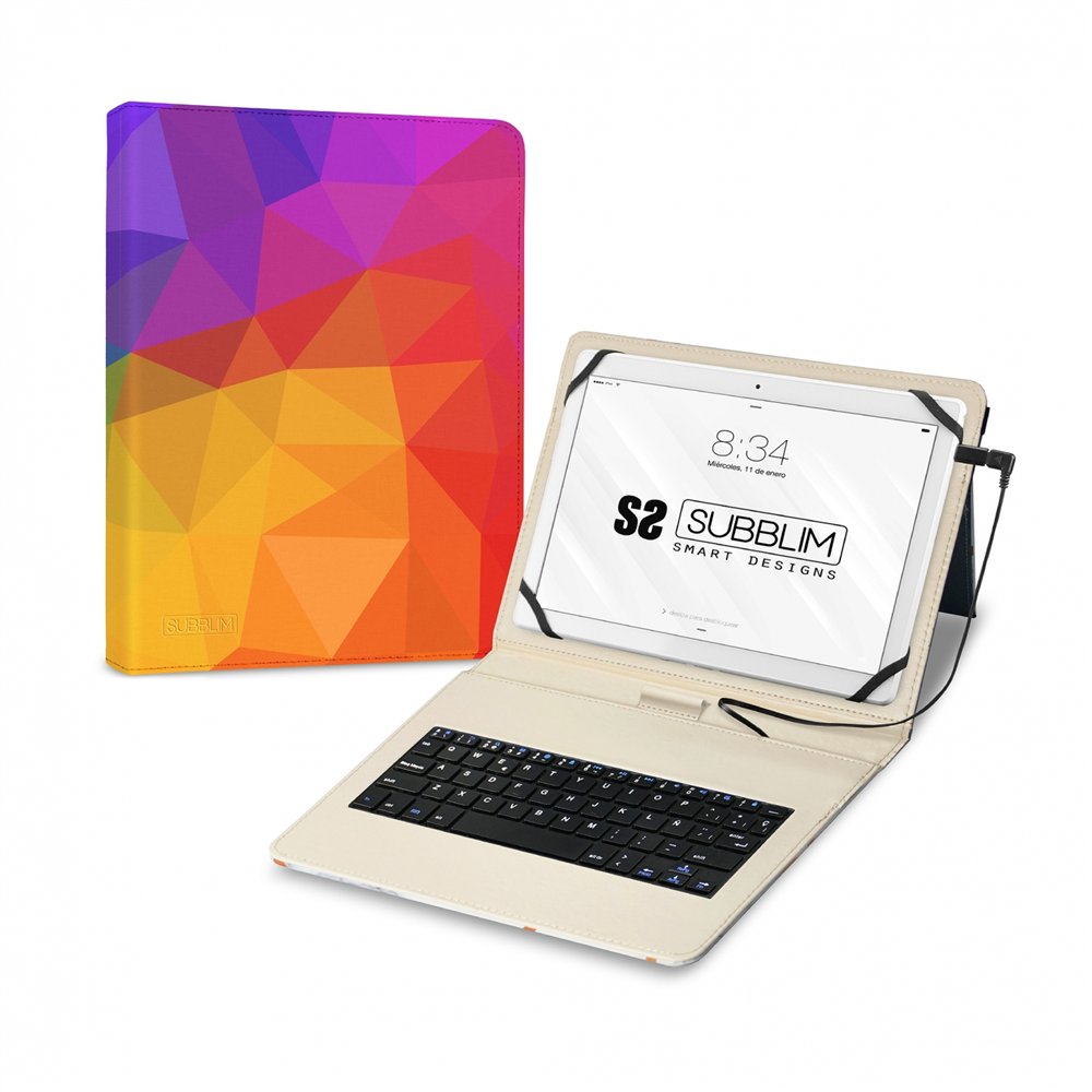Subblim funda + teclado tablet keytab usb triangulos multicolor microusb qwerty español