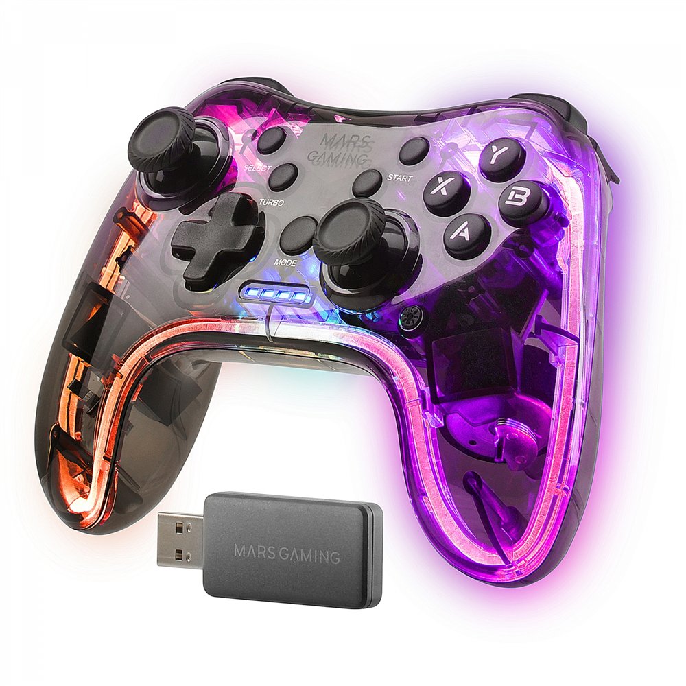 mars gaming mgp-24 gamepad inalámbrico 2.4gpro neon rgb vibración háptica dual joysticks analógicos mando para pc ps3 ps4 ps5 xb