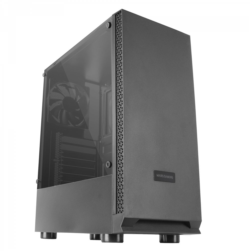 mars gaming mcn2 caja pc gaming atx ventana lateral completa rejilla delantera diseño cámara dual ventilador trasero 12cm negro