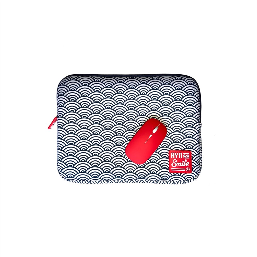 bundle funda sleeve para portátil de 13 y 14 pulgadas smile kimono de neopreno estampado japonés seigaiha