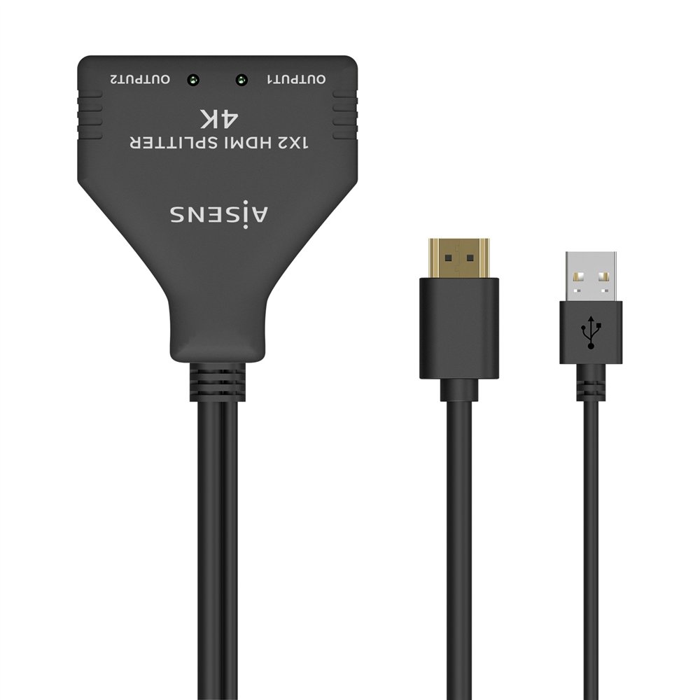 Aisens hdmi duplicador 4k@30hz 1ãâ2 con alimentaciã³n usb y cable, negro, 30 cm