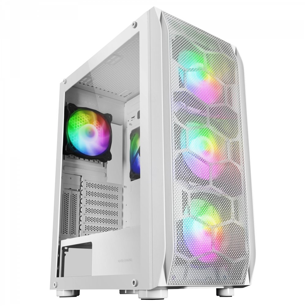 mars gaming mc-kx blanco torre gaming premium e-atx sistema cpu freezer 5 ventiladores argb ultra-silenciosos controladora argb 