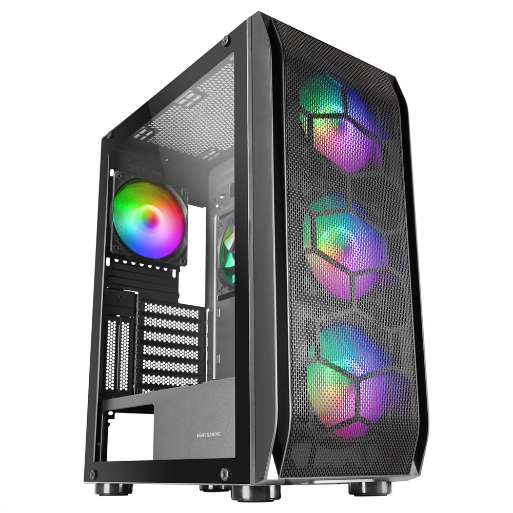 Mars Gaming MC-KX Negro Torre Gaming Premium E-ATX Sistema CPU FREEZER 5 Ventiladores ARGB Ultra-silenciosos Controladora ARGB y