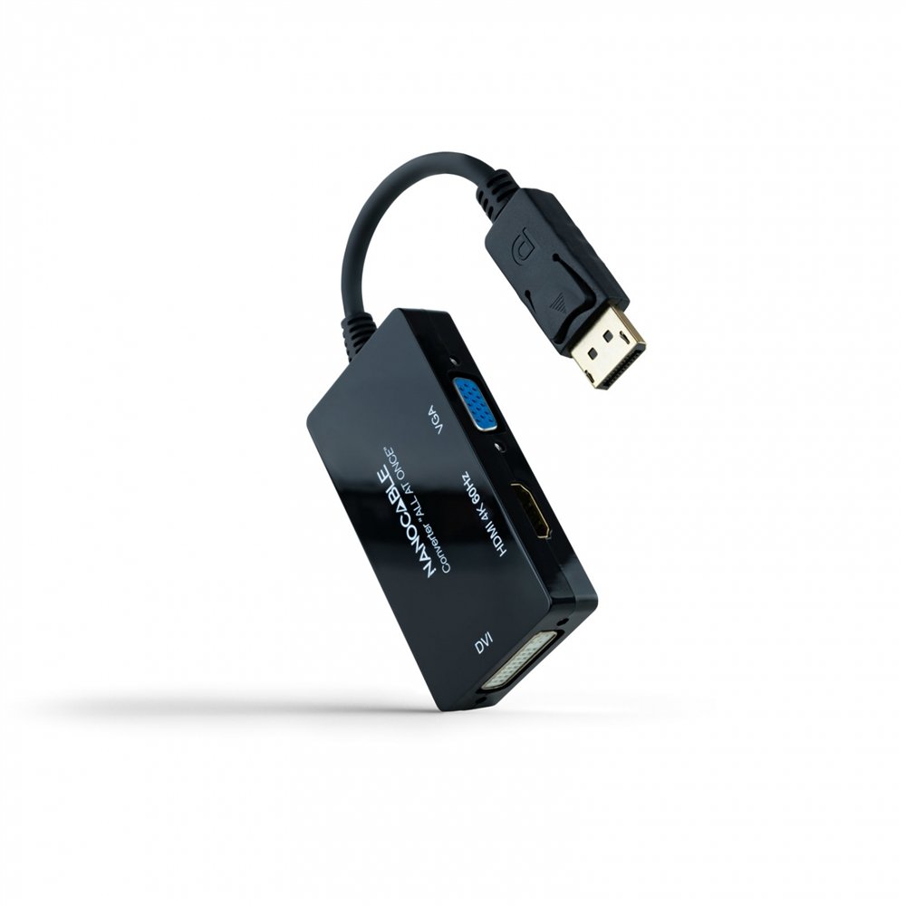Nanocable conversor displayport a hdmi/dvi/vga, 20 cm, negro