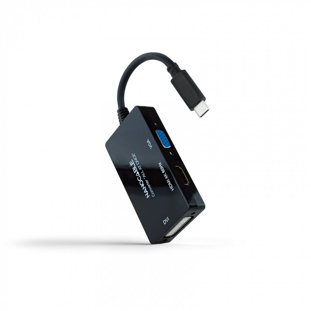 nanocable 10.16.4301-all adaptador de cable de ví­deo 0,2 m usb tipo c dvi-d + vga (d-sub) + hdmi negro