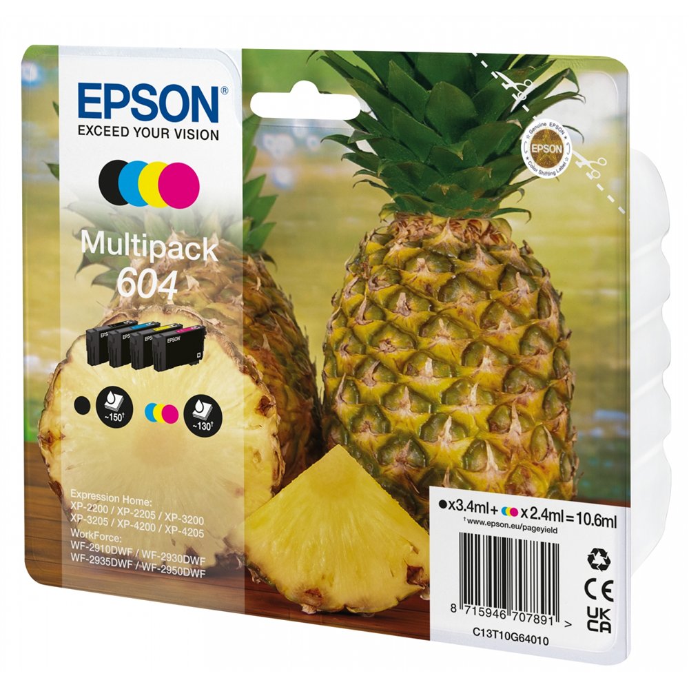 Epson 604 cartucho de tinta 4 pieza(s) Original Rendimiento estándar Negro Cian Magenta Amarillo