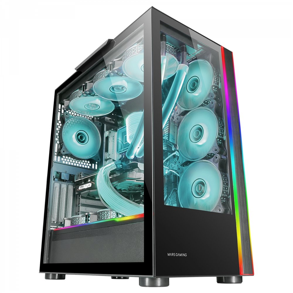 mars gaming mc-ultra negro torre gaming custom xxl e-atx doble tira led argb doble ventana cristal templado estructura cámara du
