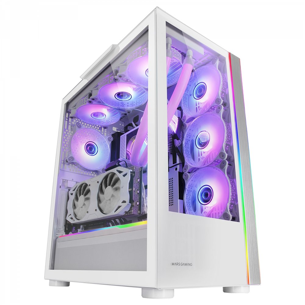 mars gaming mc-ultra blanco torre gaming custom xxl e-atx doble tira led argb doble ventana cristal templado estructura cámara d