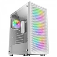 mars gaming mc-f blanco, semitorre gaming atx, ventana completa cristal templado, frontal metal-mesh, 4x ventiladores argb 120mm