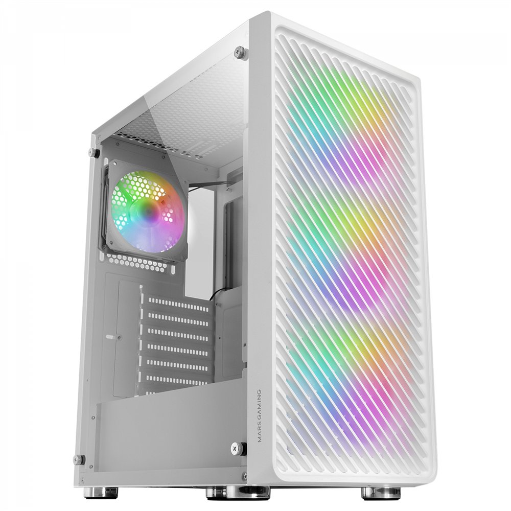 Mars gaming mc-f blanco semitorre gaming atx ventana completa cristal templado frontal metal-mesh 4x ventiladores argb 120mm