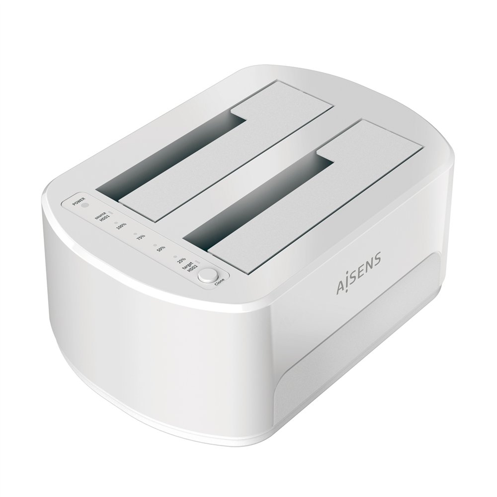 Aisens estacion de docking de doble bahia asds-d02w sata 2.5/3.5 a usb 3.0/3.1 gen1, clone, blanca