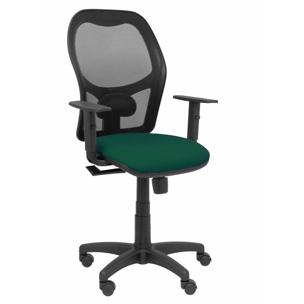 Silla alocén malla negra asiento bali verde botella brazos regulables