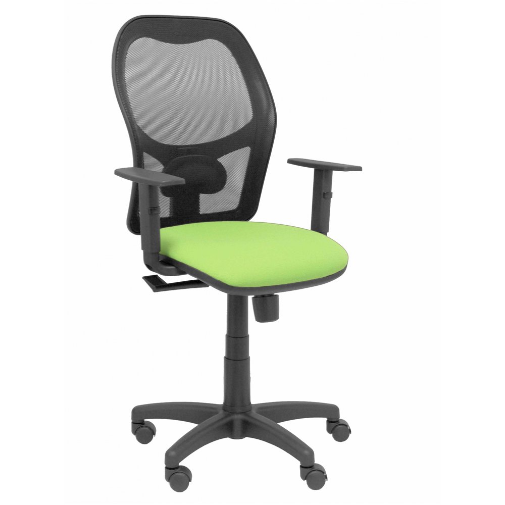 silla alocén malla negra asiento bali pistacho brazos regulables