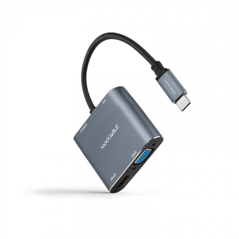Nanocable conversor usb-c a hdmi/vga/usb3.0/pd 15 cm, gris