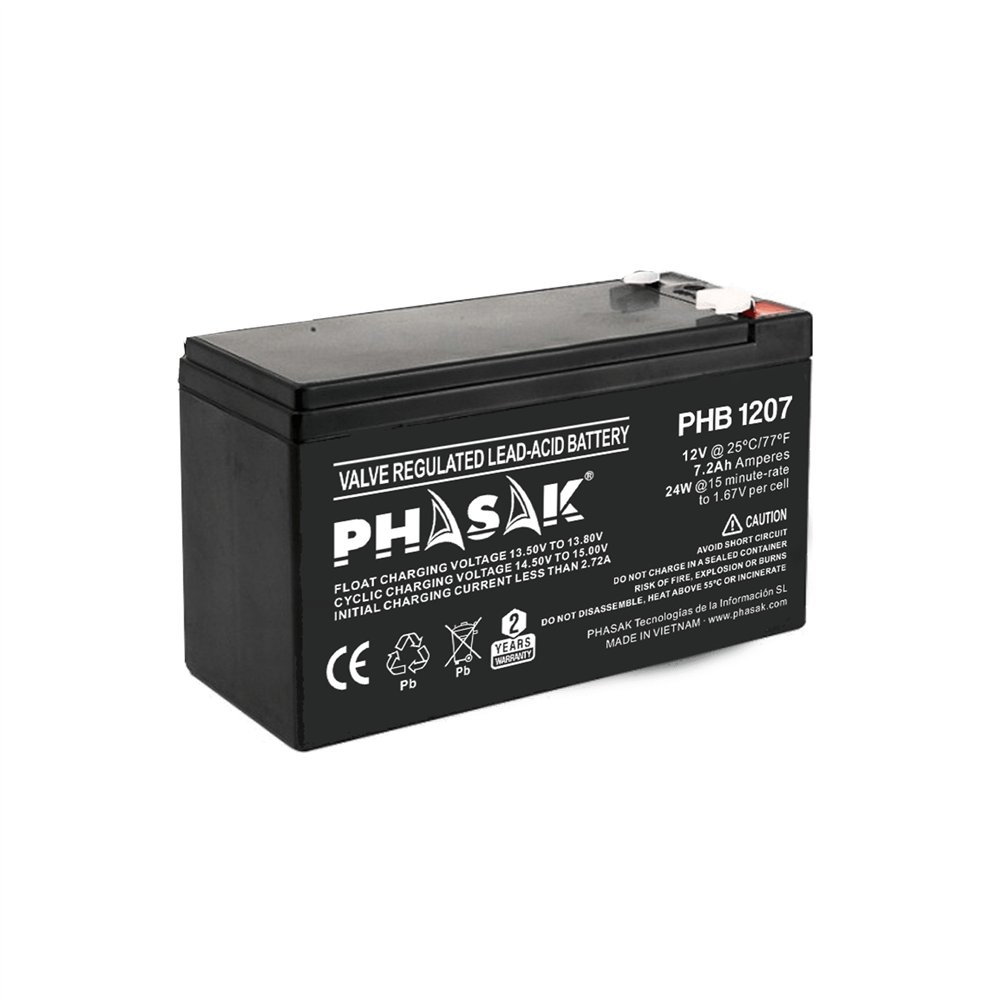 Phasak phb 1207 baterãâ­a para sistema ups sealed lead acid (vrla) 12 v 7,2 ah