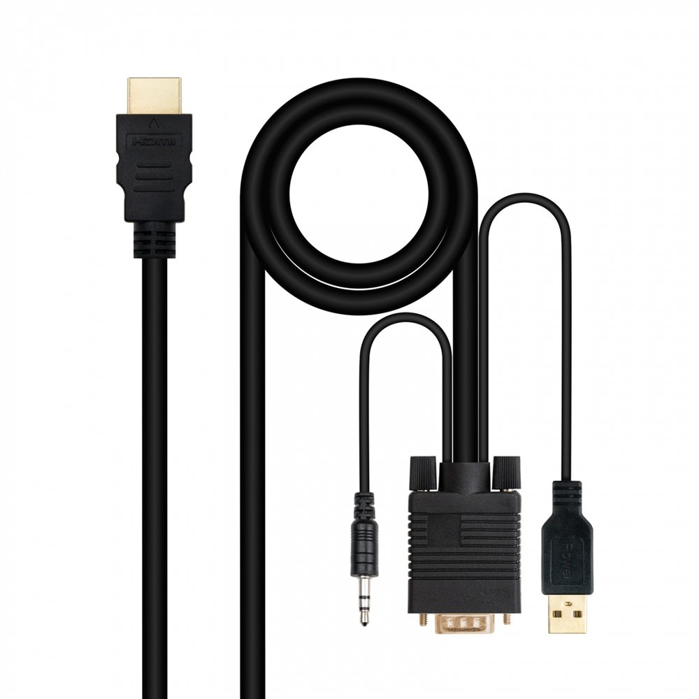 Nanocable cable conversor hdmi a vga+audio+usb, 1.8 m, negro