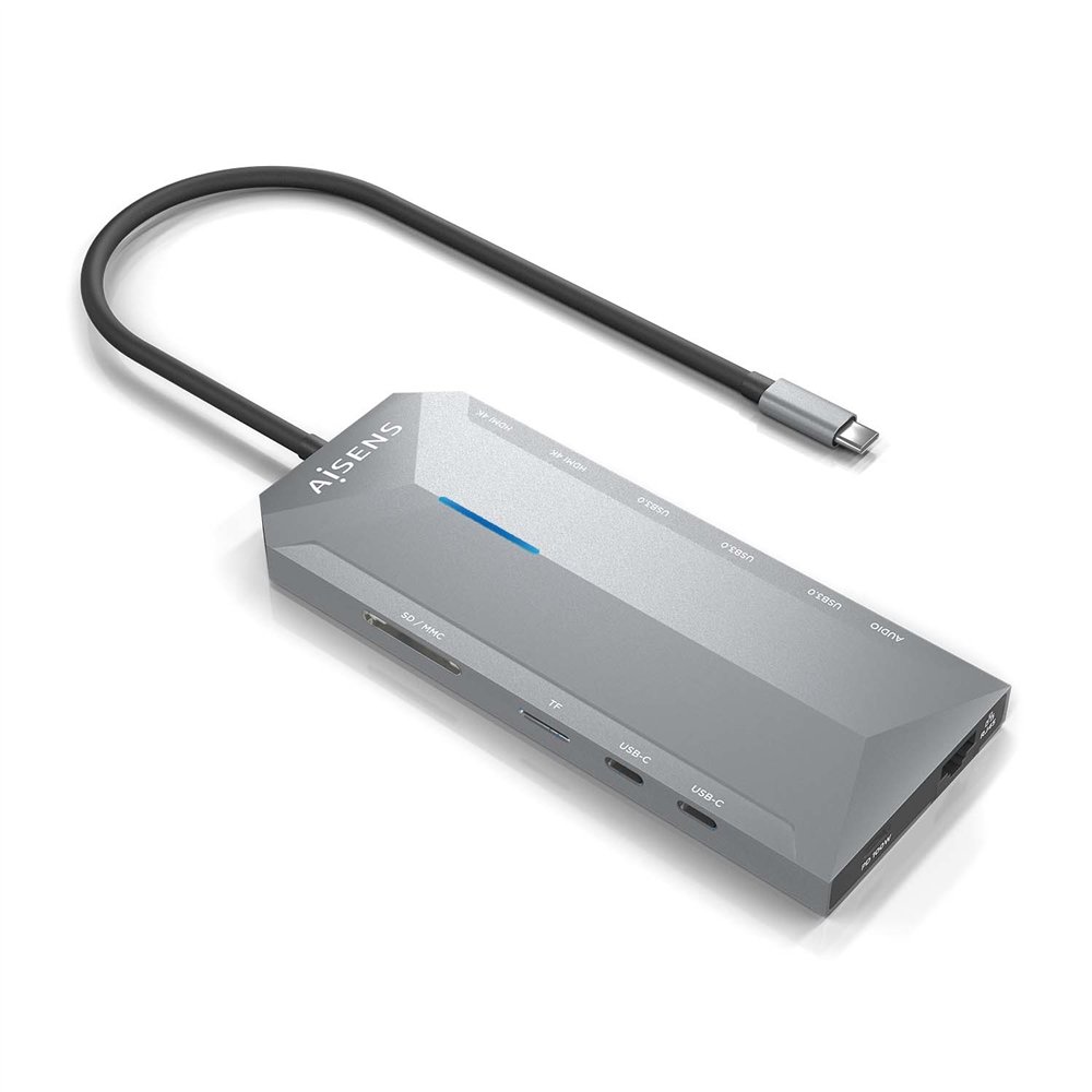 Aisens usb-c dock 12 en 1, usb-c a 2xhdmi, 1xrj45, 3xusb-a, 2xusb-c, 1xusb-c pd, 1xaudio, 1xsd, 1xmicro sd, gris, 30cm
