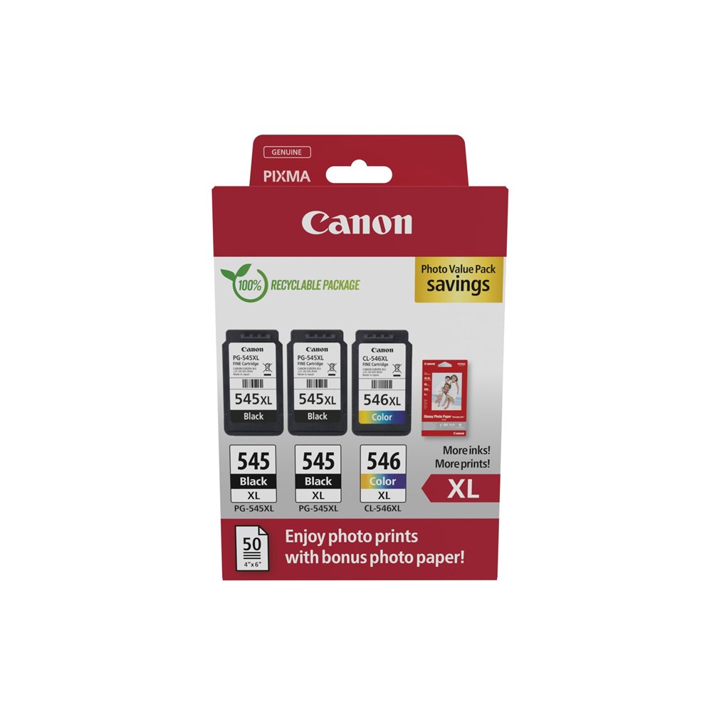 canon 8286b015 cartucho de tinta 3 pieza(s) original alto rendimiento (xl) negro, cian, magenta, amarillo