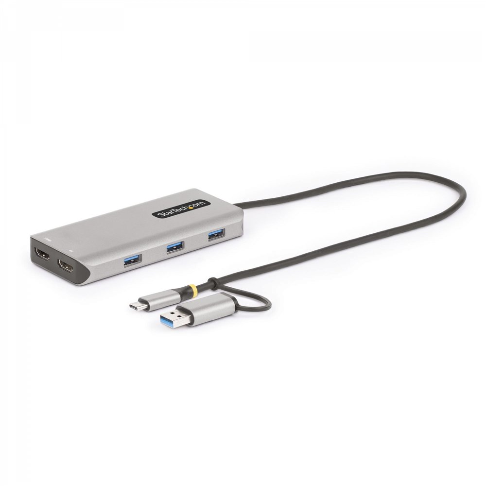 startech.com adaptador multipuertos usb-c - hdmi doble (4k30hz/1080p60hz) - hub ladrón 3x usb-a - mini docking station de viajes