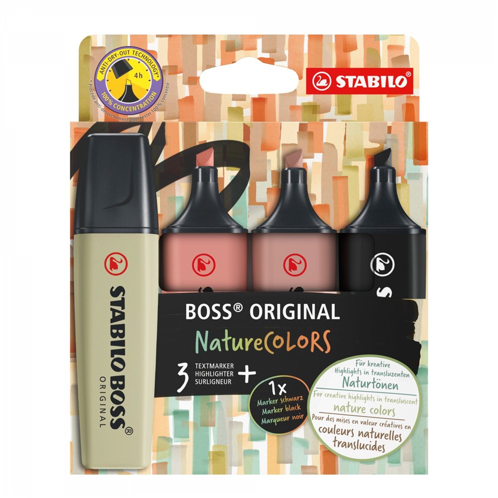 Stabilo boss original naturecolors marcador 4 pieza(s) punta de cincel negro, bronce, marrón, verde