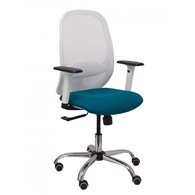 Piqueras y crespo silla cilanco blanca malla blanca asiento bali verde petroleo brazo regulable base cromada ruedas de parque