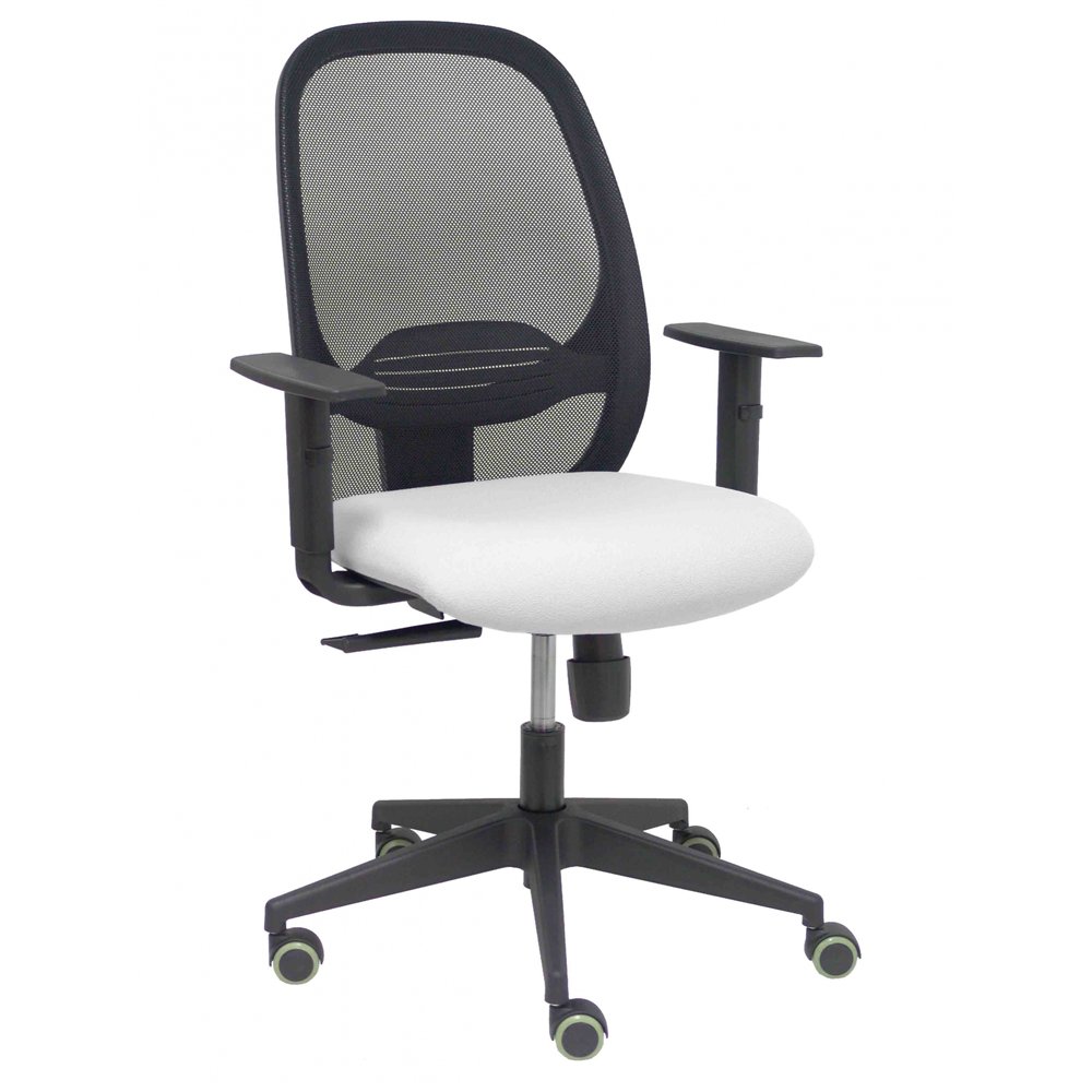 Piqueras y crespo silla cilanco negra malla negra asiento bali blanco brazo regulable.