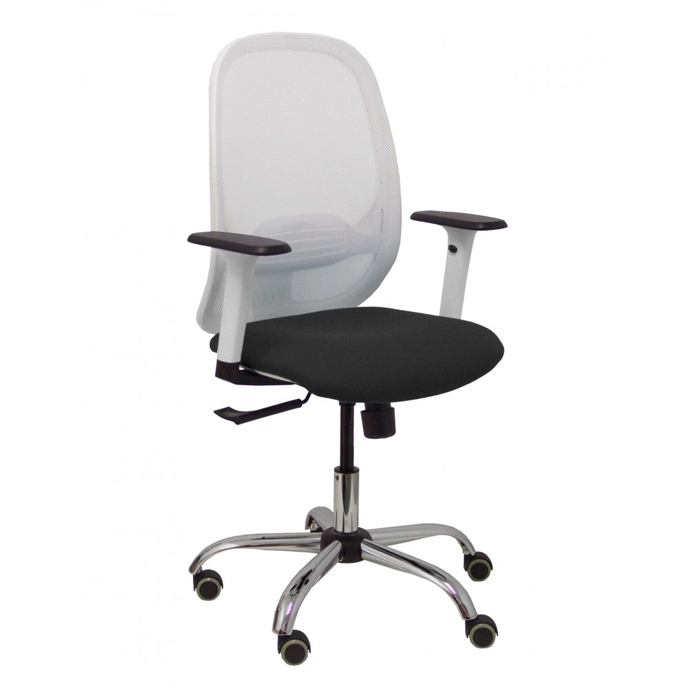 Piqueras y crespo silla cilanco blanca malla blanca asiento similpiel negro brazo reg. base cromada rp