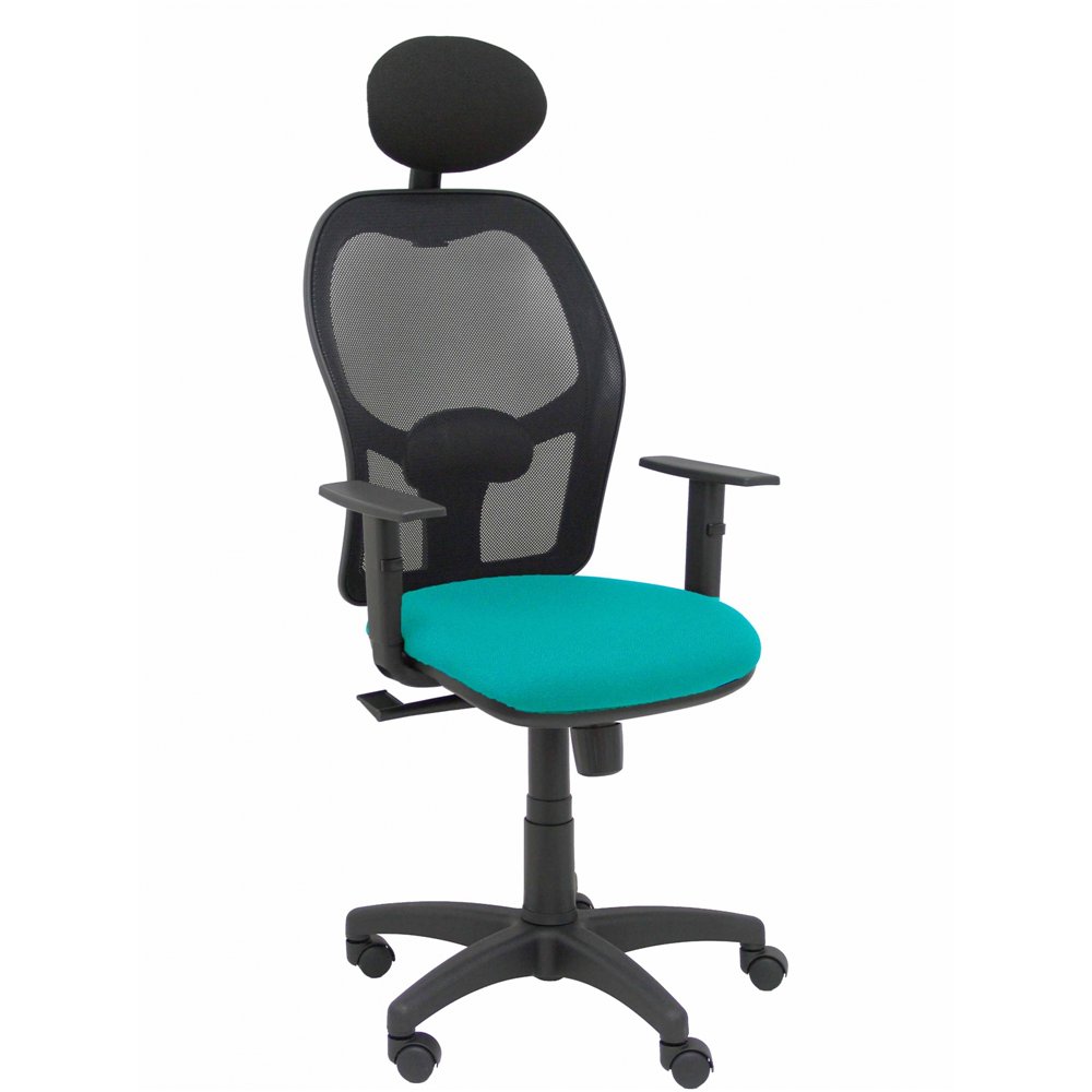 Piqueras y crespo silla alocén malla negra asiento bali turquesa brazos regulables cabecero fijo