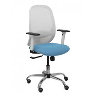 Piqueras y crespo silla cilanco blanca malla blanca asiento bali azul cielo brazo regulable base cromada ruedas de parq ué